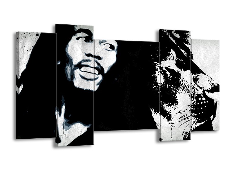 Glasschilderij Bob Marley | Zwart, Wit | 120x65cm 5Luik