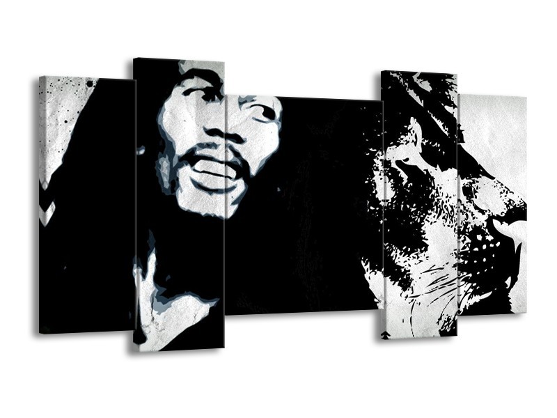 Canvas Schilderij Bob Marley | Zwart, Wit | 120x65cm 5Luik