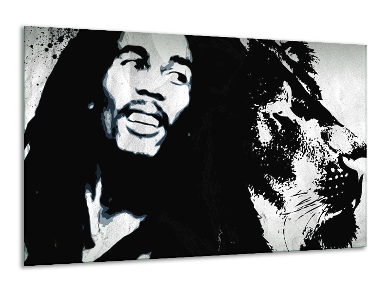 Glasschilderij Bob Marley | Zwart, Wit | 120x70cm 1Luik