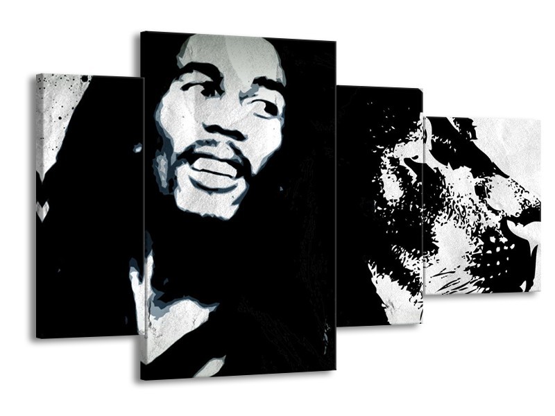 Canvas Schilderij Bob Marley | Zwart, Wit | 120x75cm 4Luik