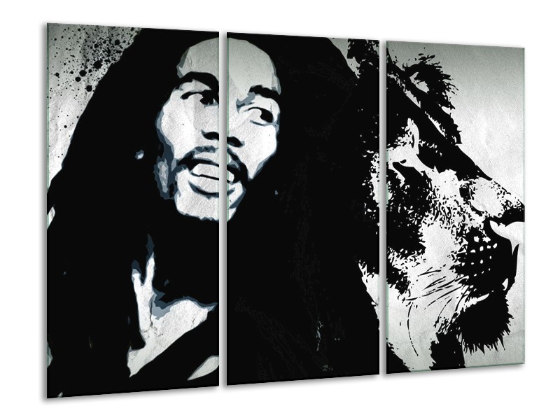 Glasschilderij Bob Marley | Zwart, Wit | 120x80cm 3Luik