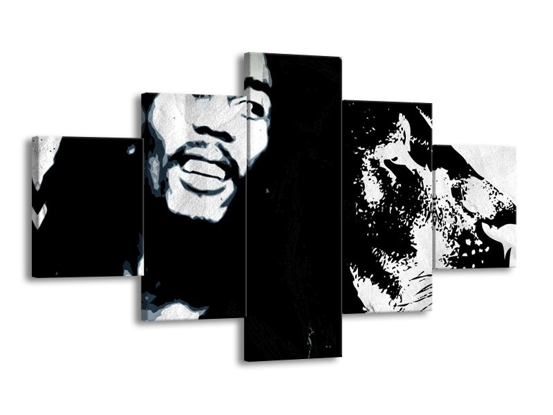 Canvas Schilderij Bob Marley | Zwart, Wit | 125x70cm 5Luik