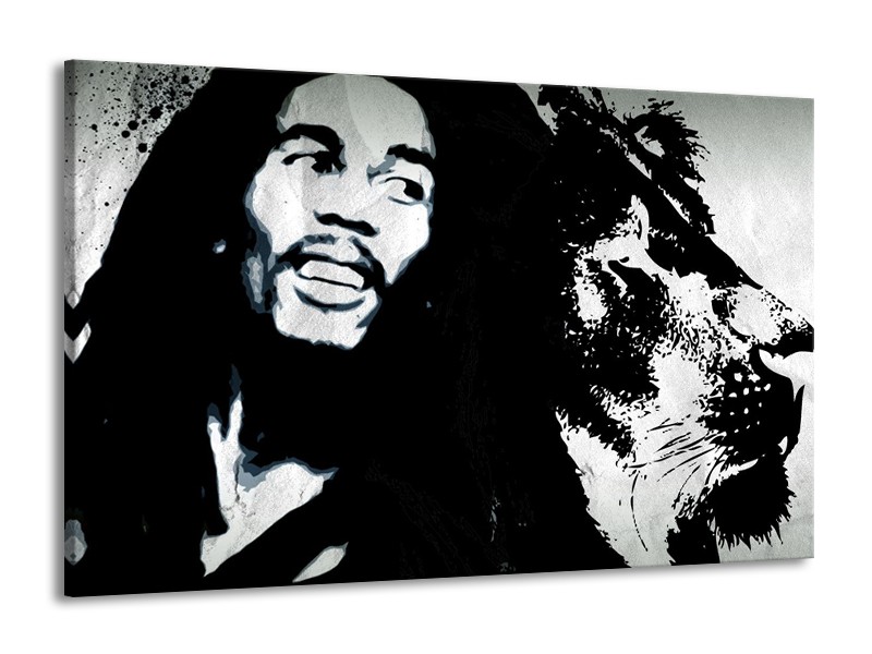 Glasschilderij Bob Marley | Zwart, Wit | 140x90cm 1Luik