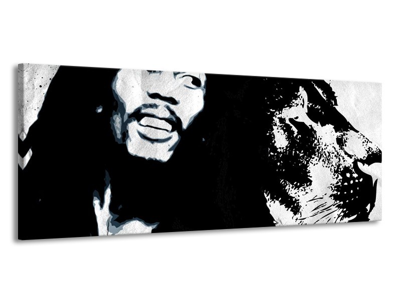 Canvas Schilderij Bob Marley | Zwart, Wit | 145x58cm 1Luik