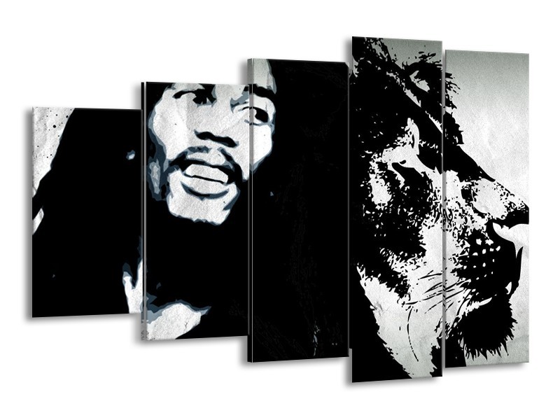 Canvas Schilderij Bob Marley | Zwart, Wit | 150x100cm 5Luik
