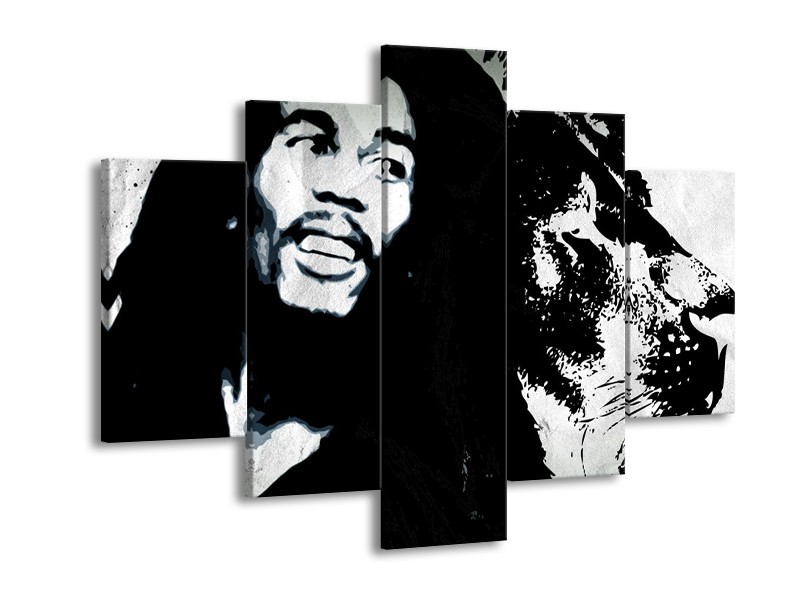 Canvas Schilderij Bob Marley | Zwart, Wit | 150x105cm 5Luik
