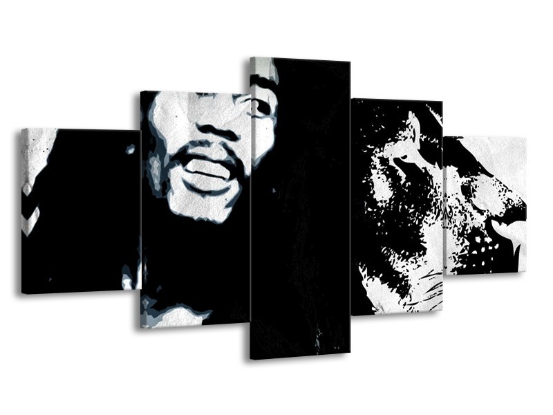 Canvas Schilderij Bob Marley | Zwart, Wit | 150x80cm 5Luik