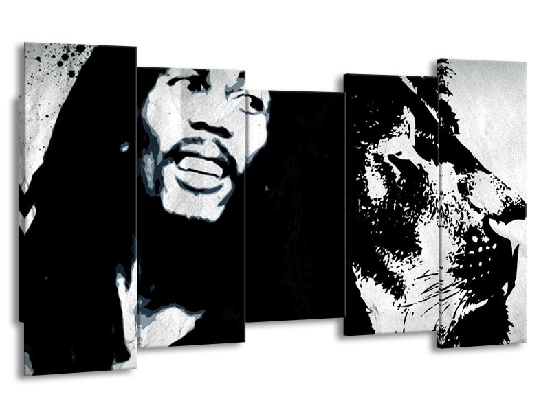 Canvas Schilderij Bob Marley | Zwart, Wit | 150x80cm 5Luik