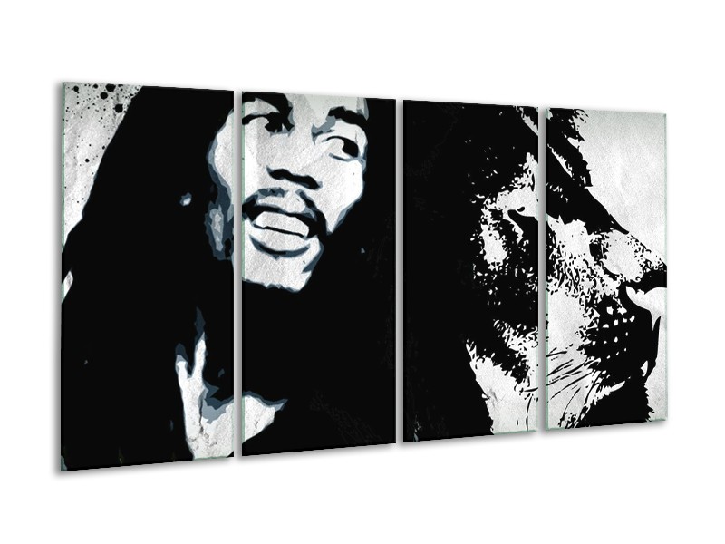 Glasschilderij Bob Marley | Zwart, Wit | 160x80cm 4Luik
