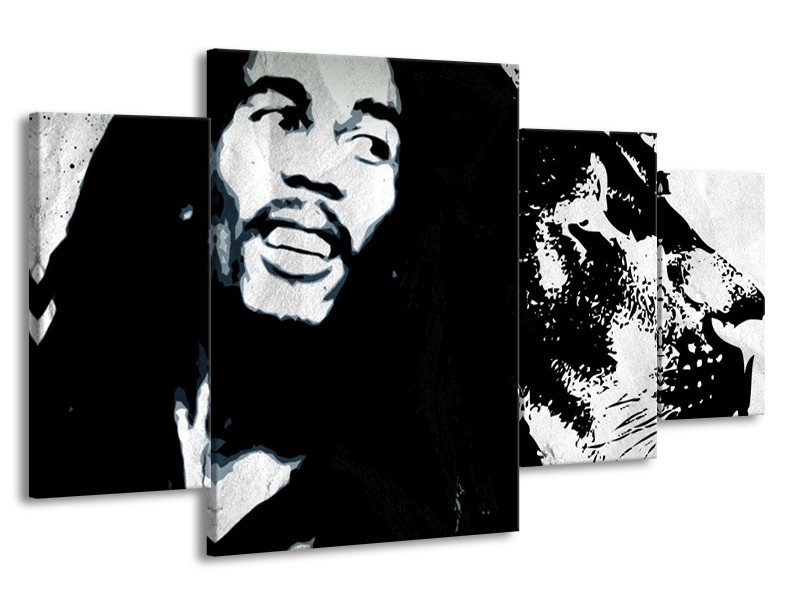 Glasschilderij Bob Marley | Zwart, Wit | 160x90cm 4Luik