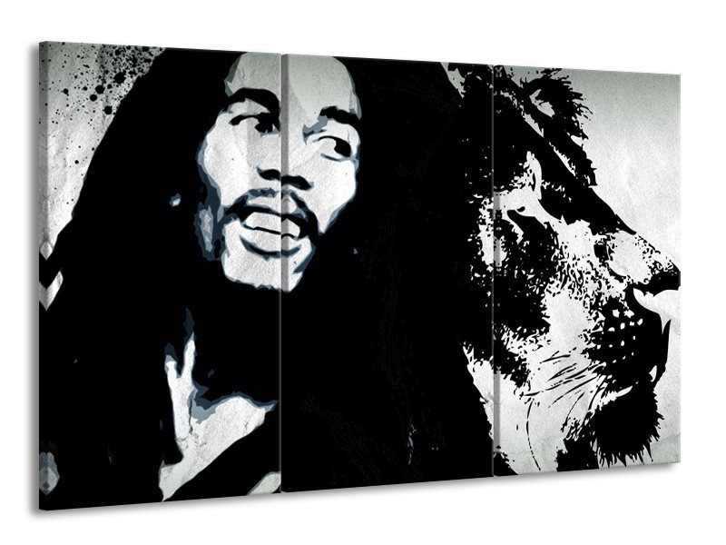 Canvas Schilderij Bob Marley | Zwart, Wit | 165x100cm 3Luik