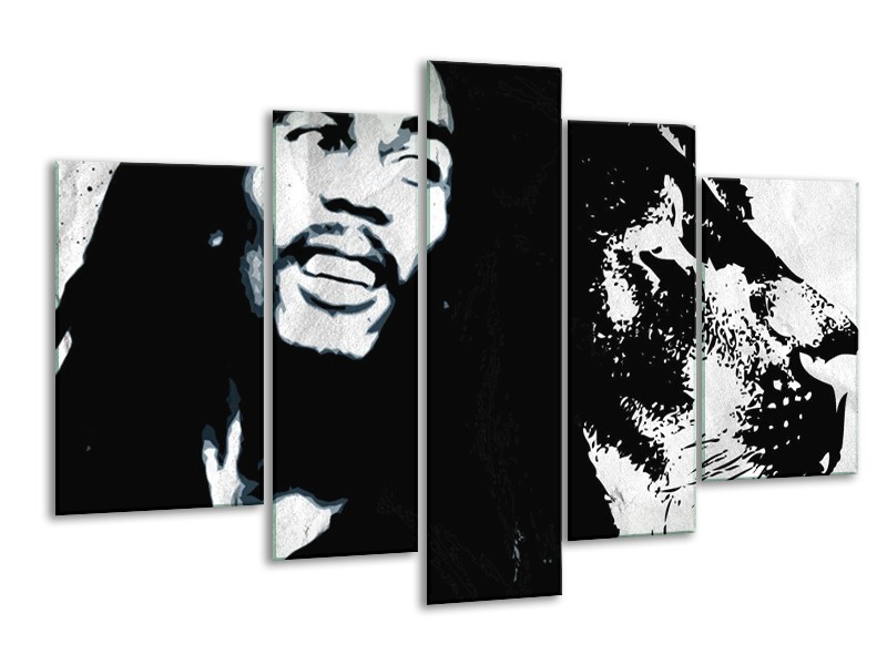 Glasschilderij Bob Marley | Zwart, Wit | 170x100cm 5Luik