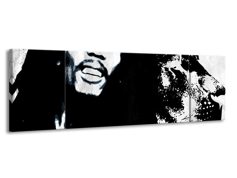 Glasschilderij Bob Marley | Zwart, Wit | 170x50cm 3Luik