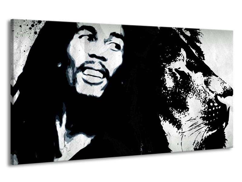 Canvas Schilderij Bob Marley | Zwart, Wit | 190x100cm 1Luik