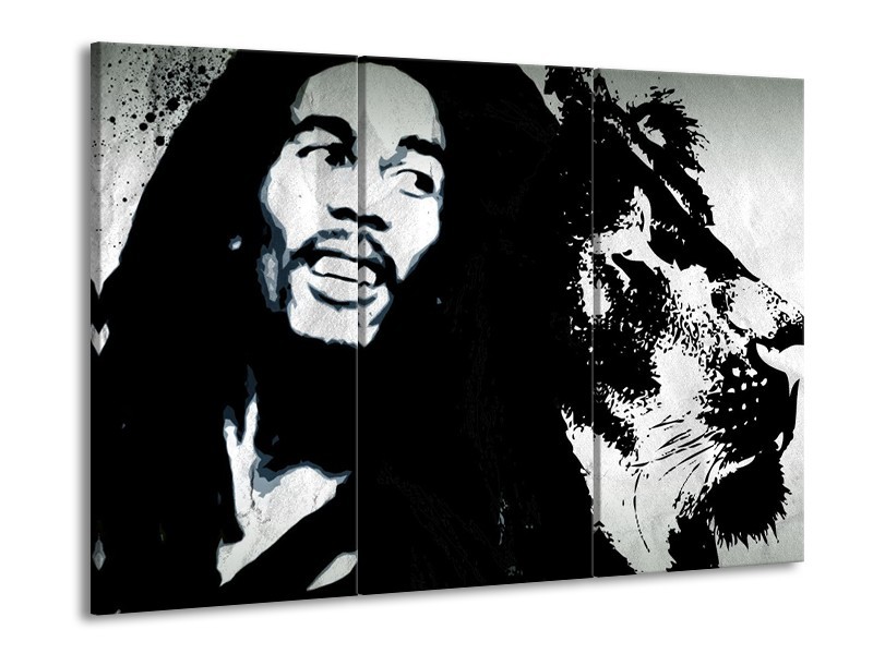 Canvas Schilderij Bob Marley | Zwart, Wit | 60x90cm 3Luik