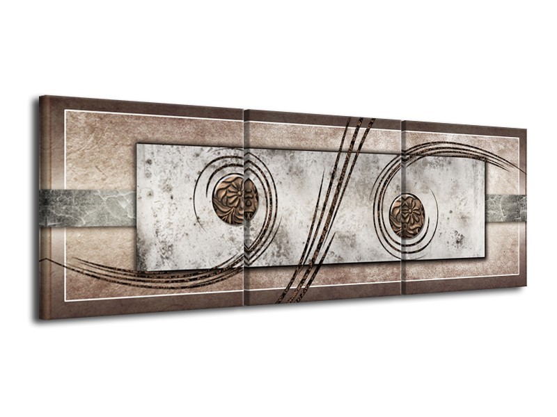 Glasschilderij Modern, Design | Bruin, Goud | 120x40cm 3Luik