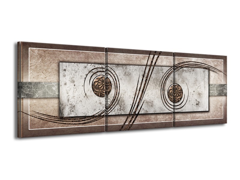 Glasschilderij Modern, Design | Bruin, Goud | 150x50cm 3Luik