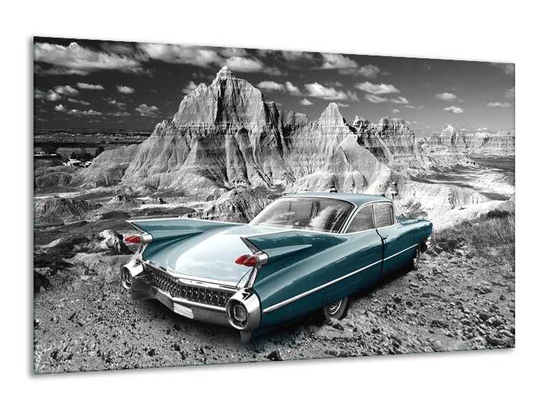 Canvas Schilderij Oldtimer, Auto | Grijs, Groen, Blauw | 120x70cm 1Luik