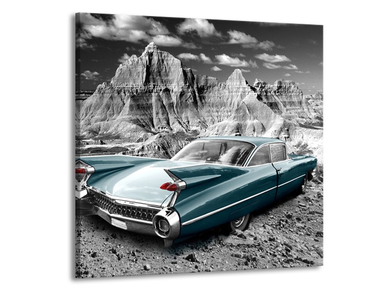 Canvas Schilderij Oldtimer, Auto | Grijs, Groen, Blauw | 50x50cm 1Luik