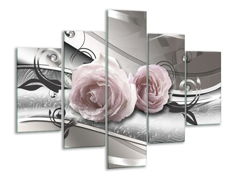 Glasschilderij Bloemen, Modern | Grijs, Roze | 100x70cm 5Luik