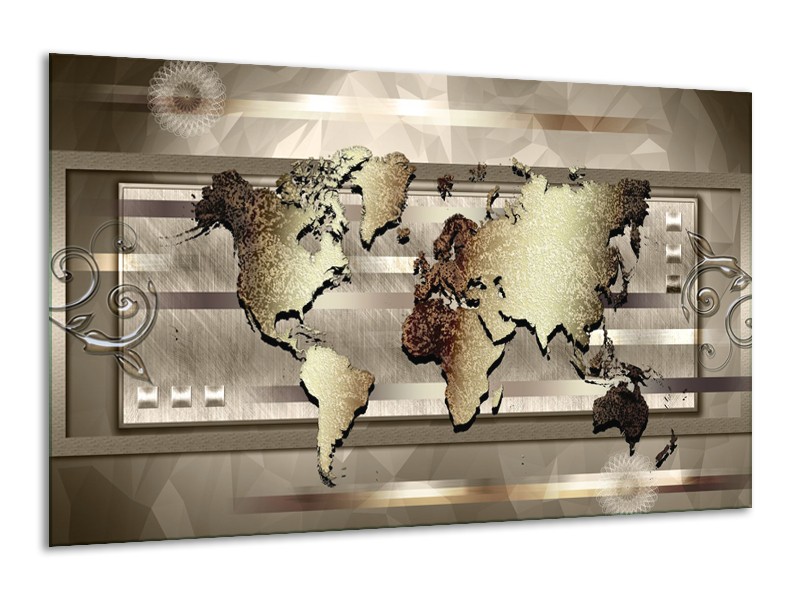 Glasschilderij Wereldkaart | Bruin, Goud | 120x70cm 1Luik