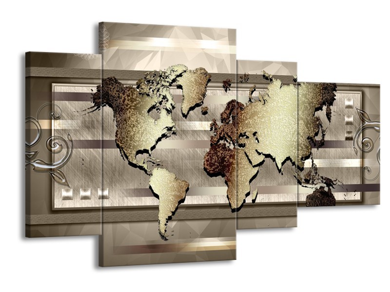 Glasschilderij Wereldkaart | Bruin, Goud | 120x75cm 4Luik