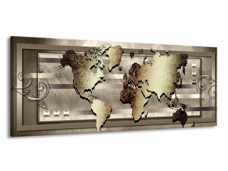 Glasschilderij Wereldkaart | Bruin, Goud | 145x58cm 1Luik