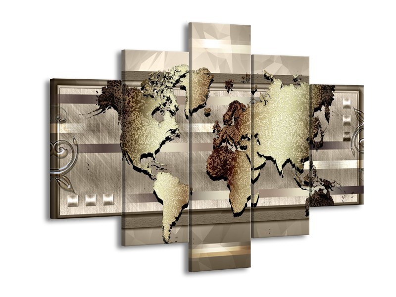 Glasschilderij Wereldkaart | Bruin, Goud | 150x105cm 5Luik
