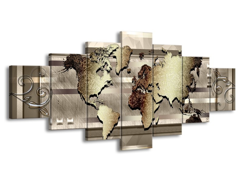 Glasschilderij Wereldkaart | Bruin, Goud | 210x100cm 7Luik