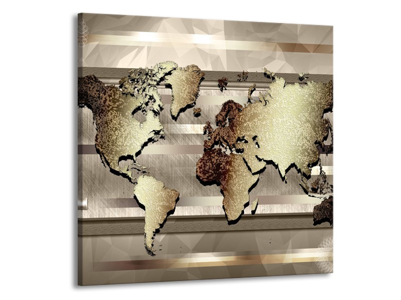 Glasschilderij Wereldkaart | Bruin, Goud | 70x70cm 1Luik