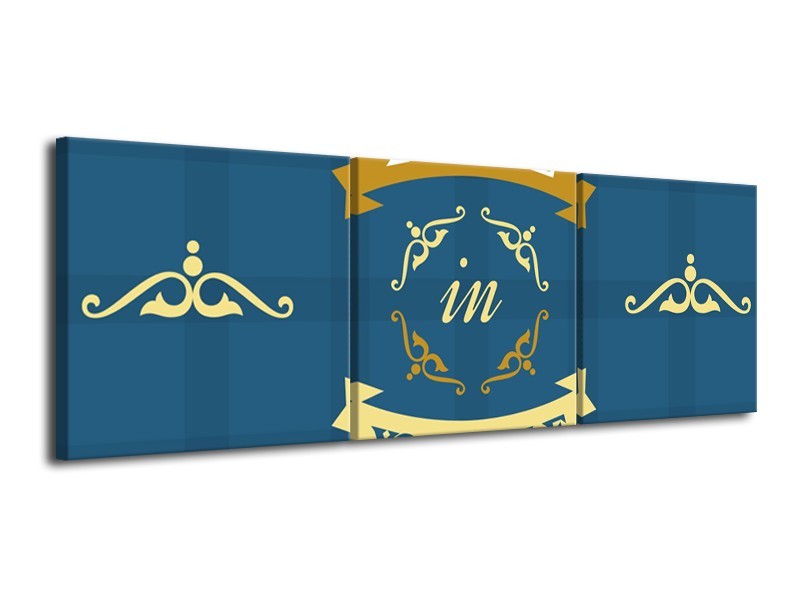 Canvas Schilderij Tekst, Modern | Blauw, Geel | 120x40cm 3Luik