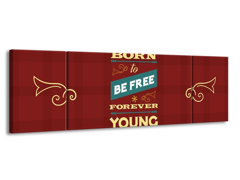 Canvas Schilderij Tekst, Modern | Geel, Bruin, Rood | 170x50cm 3Luik