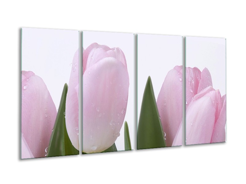 Canvas Schilderij Tulpen, Bloemen | Roze, Wit | 160x80cm 4Luik