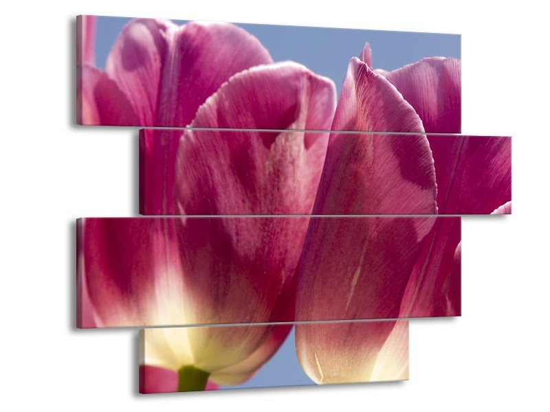 Canvas Schilderij Tulpen, Bloemen | Roze, Paars | 115x85cm 4Luik