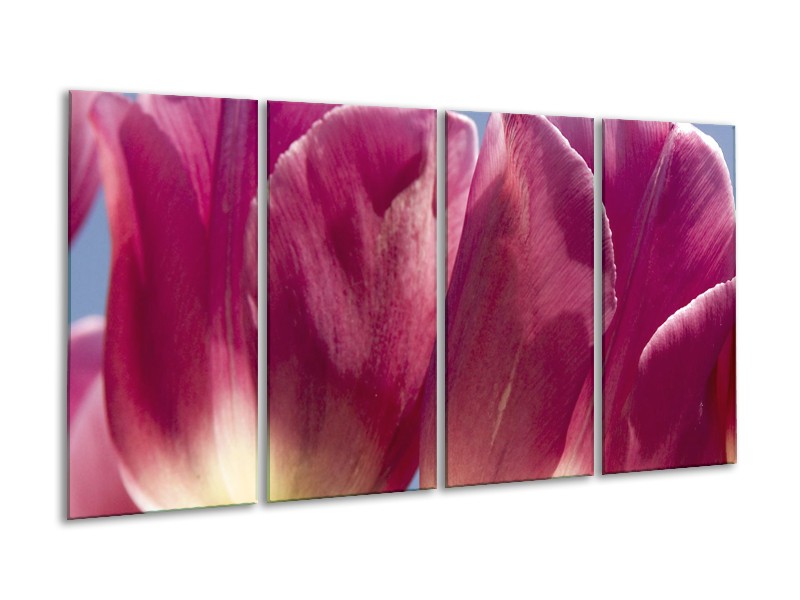 Canvas Schilderij Tulpen, Bloemen | Roze, Paars | 160x80cm 4Luik