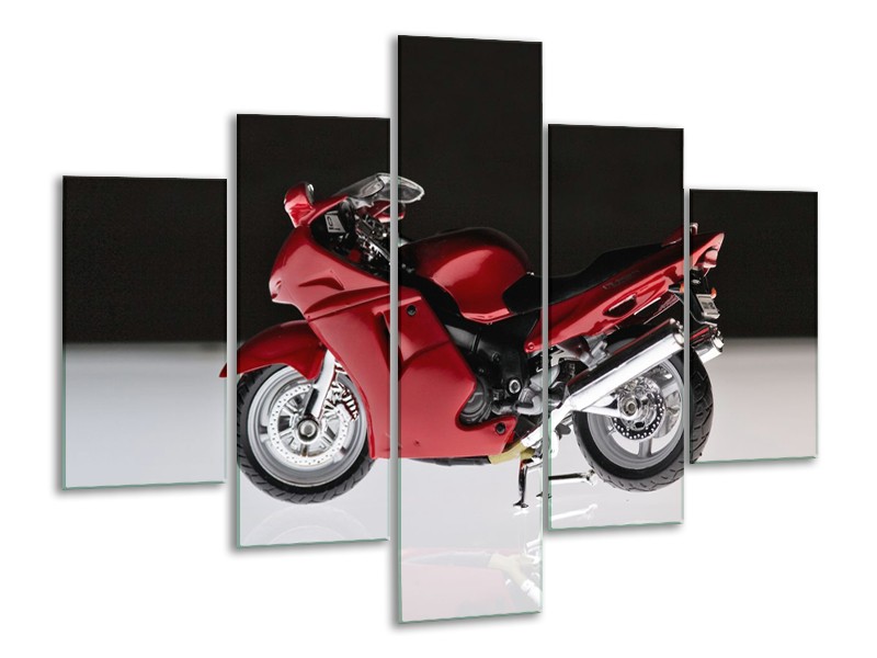Glasschilderij Motor | Zwart, Wit, Rood | 100x70cm 5Luik