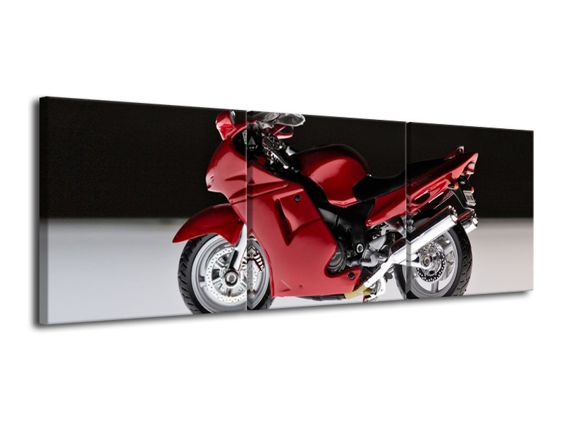 Canvas Schilderij Motor | Zwart, Wit, Rood | 120x40cm 3Luik