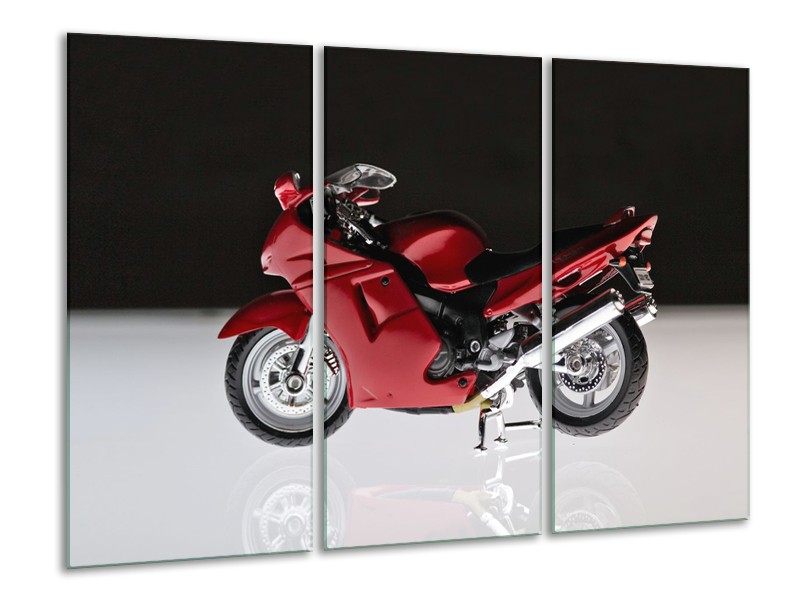 Glasschilderij Motor | Zwart, Wit, Rood | 120x80cm 3Luik