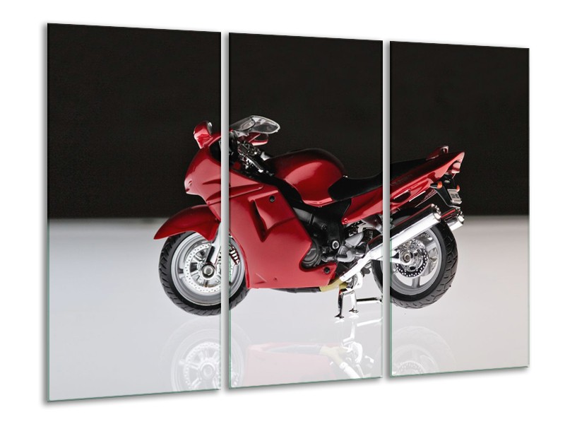 Canvas Schilderij Motor | Zwart, Wit, Rood | 120x80cm 3Luik