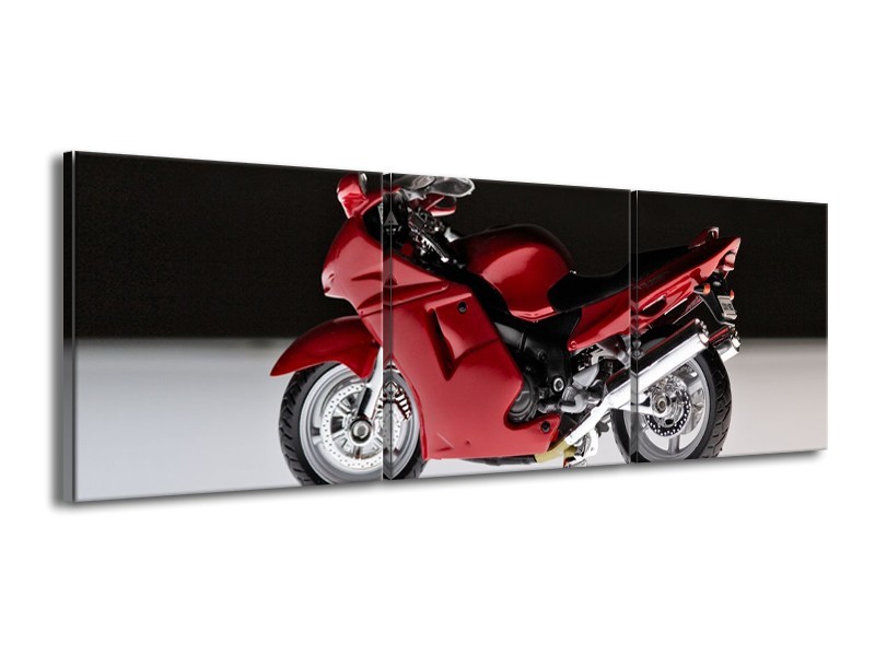 Glasschilderij Motor | Zwart, Wit, Rood | 150x50cm 3Luik