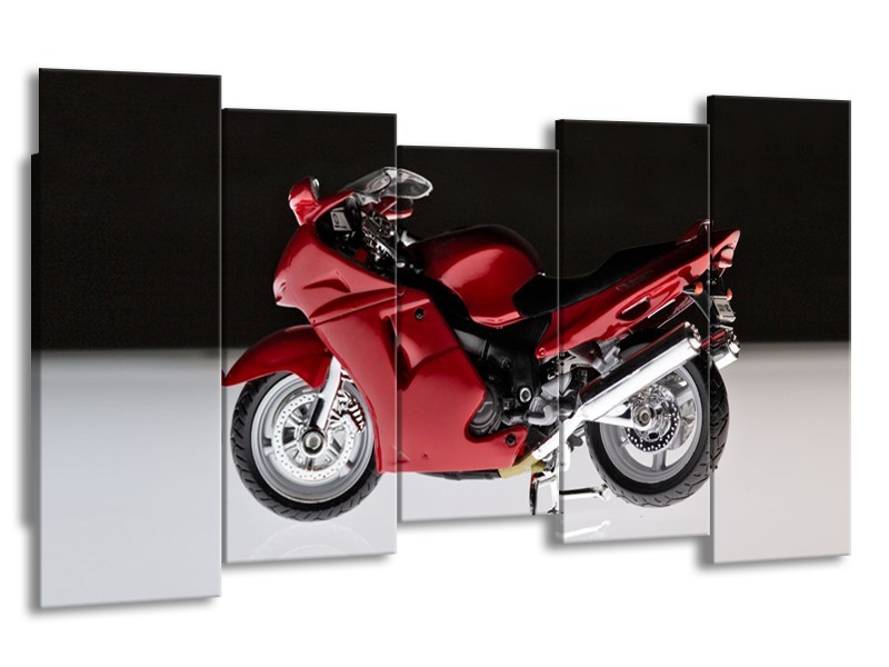 Canvas Schilderij Motor | Zwart, Wit, Rood | 150x80cm 5Luik