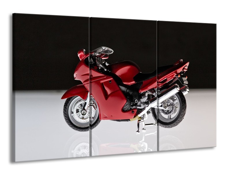 Canvas Schilderij Motor | Zwart, Wit, Rood | 165x100cm 3Luik