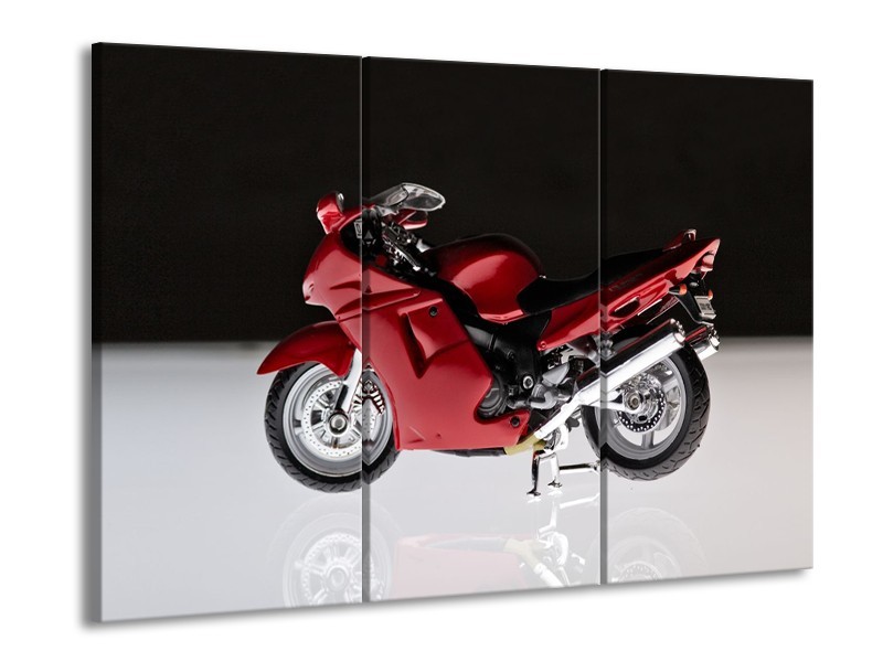 Canvas Schilderij Motor | Zwart, Wit, Rood | 60x90cm 3Luik
