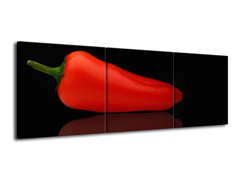 Canvas Schilderij Keuken, Paprika | Rood, Zwart | 120x40cm 3Luik