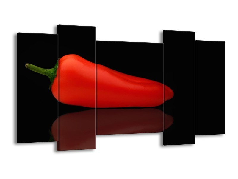 Glasschilderij Keuken, Paprika | Rood, Zwart | 120x65cm 5Luik