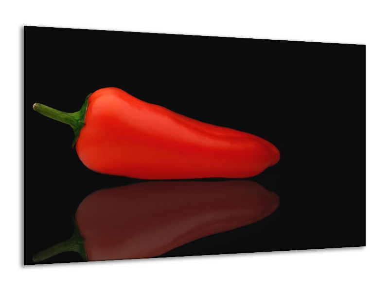 Glasschilderij Keuken, Paprika | Rood, Zwart | 120x70cm 1Luik