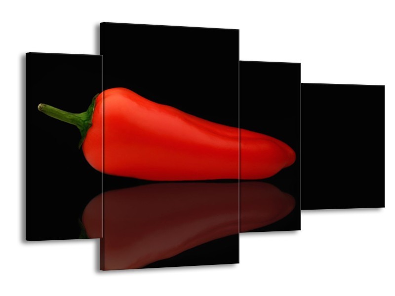 Glasschilderij Keuken, Paprika | Rood, Zwart | 120x75cm 4Luik