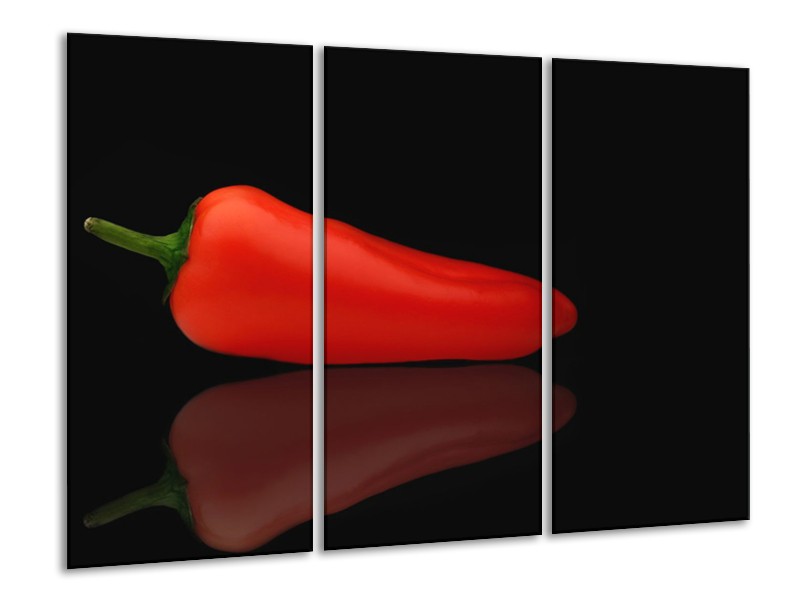 Glasschilderij Keuken, Paprika | Rood, Zwart | 120x80cm 3Luik