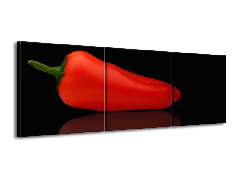 Canvas Schilderij Keuken, Paprika | Rood, Zwart | 150x50cm 3Luik