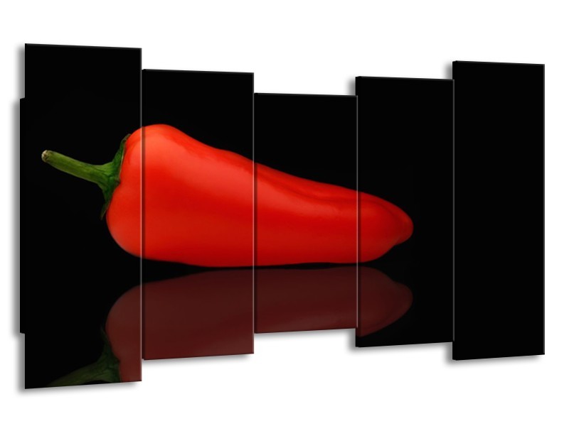 Glasschilderij Keuken, Paprika | Rood, Zwart | 150x80cm 5Luik